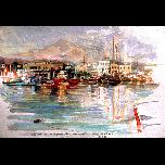 Busy little harbour at Turgutreis - 1994 - Watercolour on paper - 25cm x 36cm 